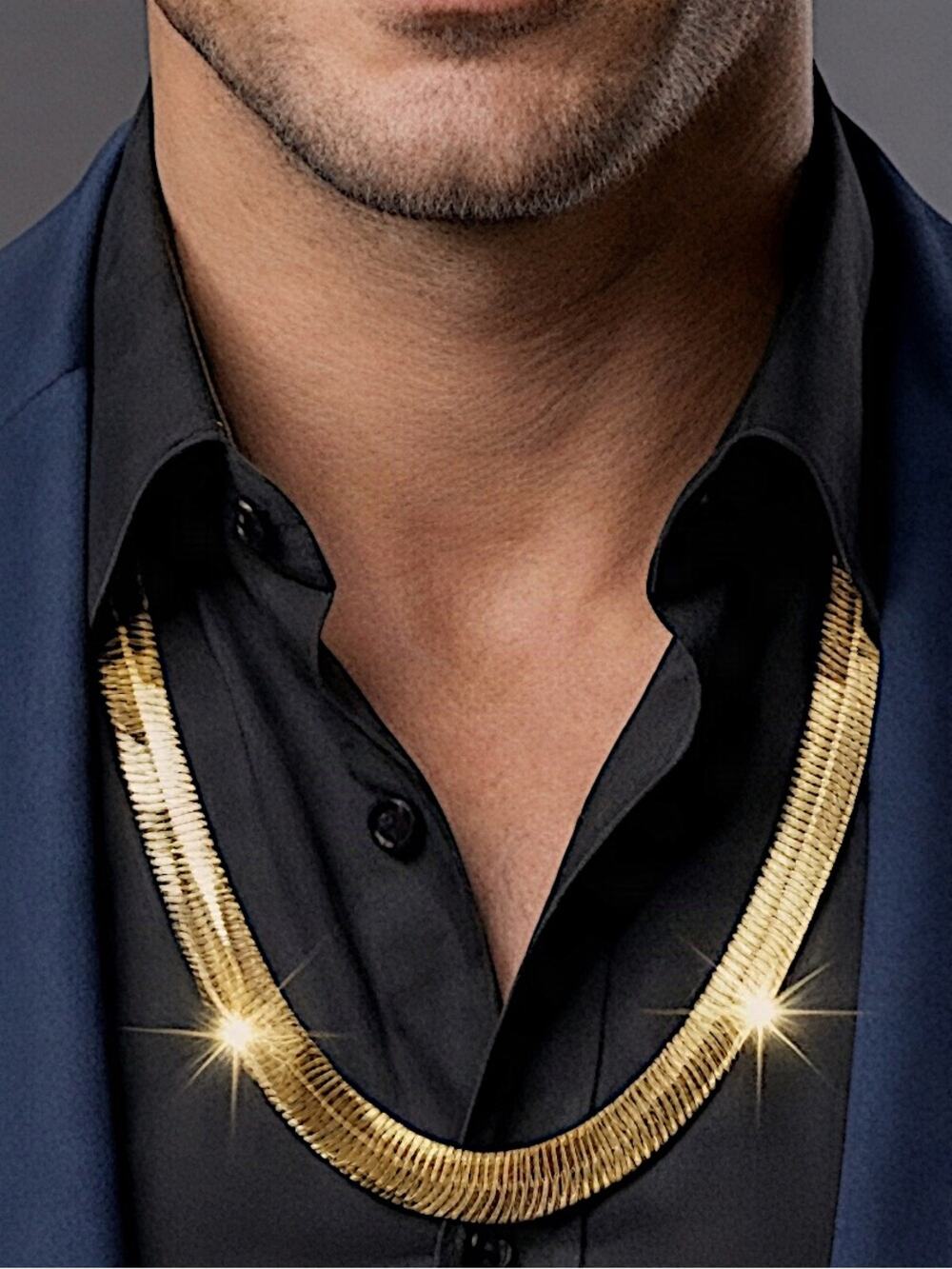 Gold 11mm Herringbone Collar Necklace Wide Statement Chain Modern Luxury 20”